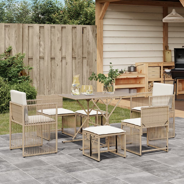 7-delige Tuinset met kussens poly rattan beige