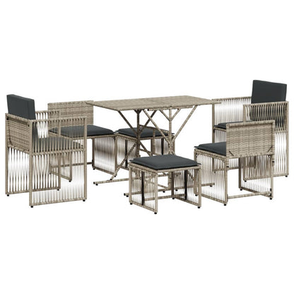 7-delige Tuinset met kussens poly rattan grijs