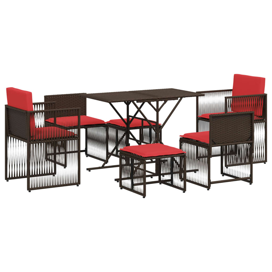 7-delige tuineetset met kussens bruin poly rattan