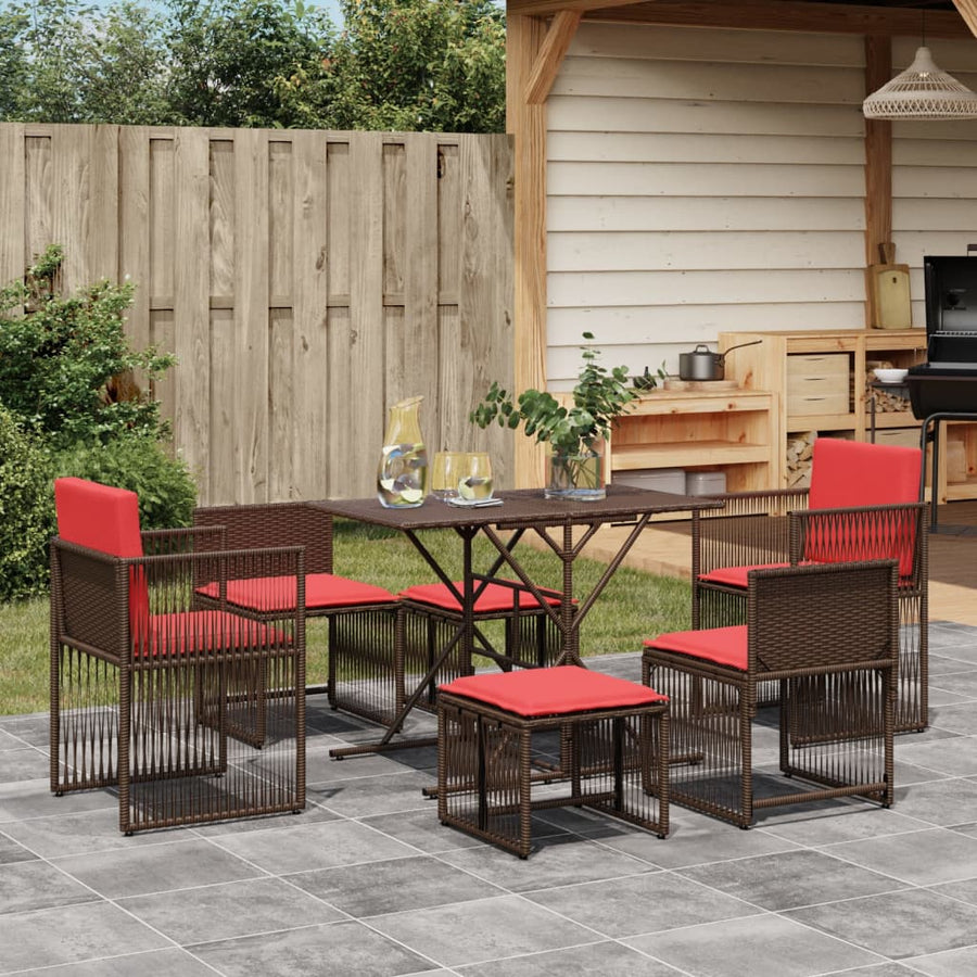 7-delige tuineetset met kussens bruin poly rattan
