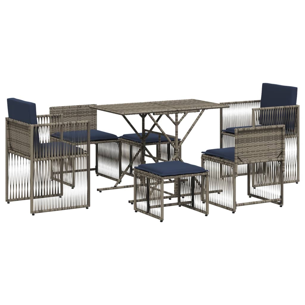 7-delige tuineetset met kussens grijs poly rattan