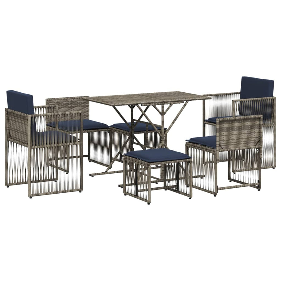 7-delige tuineetset met kussens grijs poly rattan