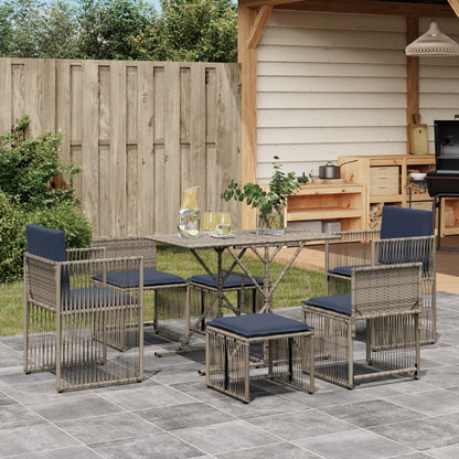 7-delige tuineetset met kussens grijs poly rattan