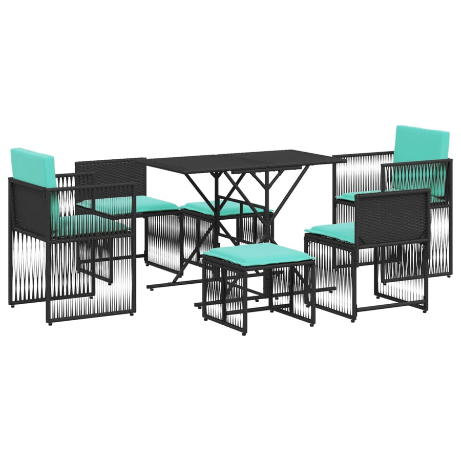7-delige tuineetset met kussens zwart poly rattan