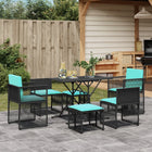 Tuin eettafelset poly rattan 7-delig zwart