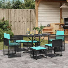 7-delige tuineetset met kussens zwart poly rattan