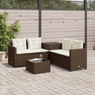 Tuinset poly rattan L-vormig bruin met tafel en kussens