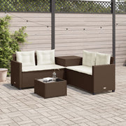 Tuinset poly rattan L-vormig bruin met tafel en kussens