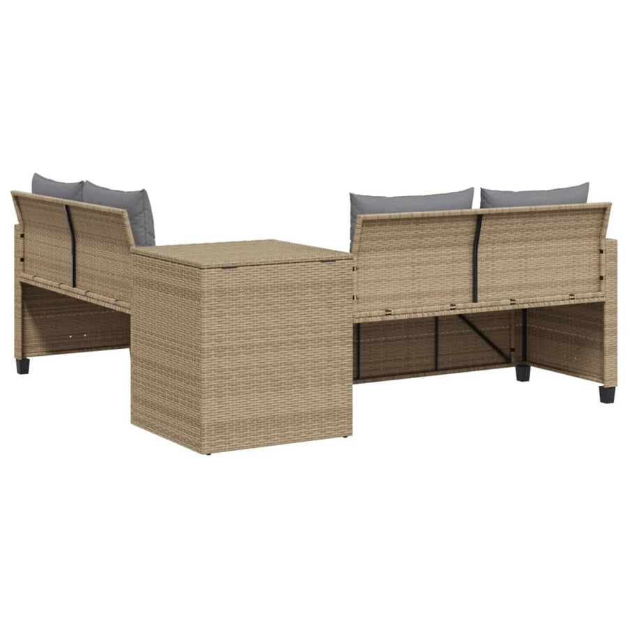 Tuinbank met tafel en kussens L-vormig poly rattan beige