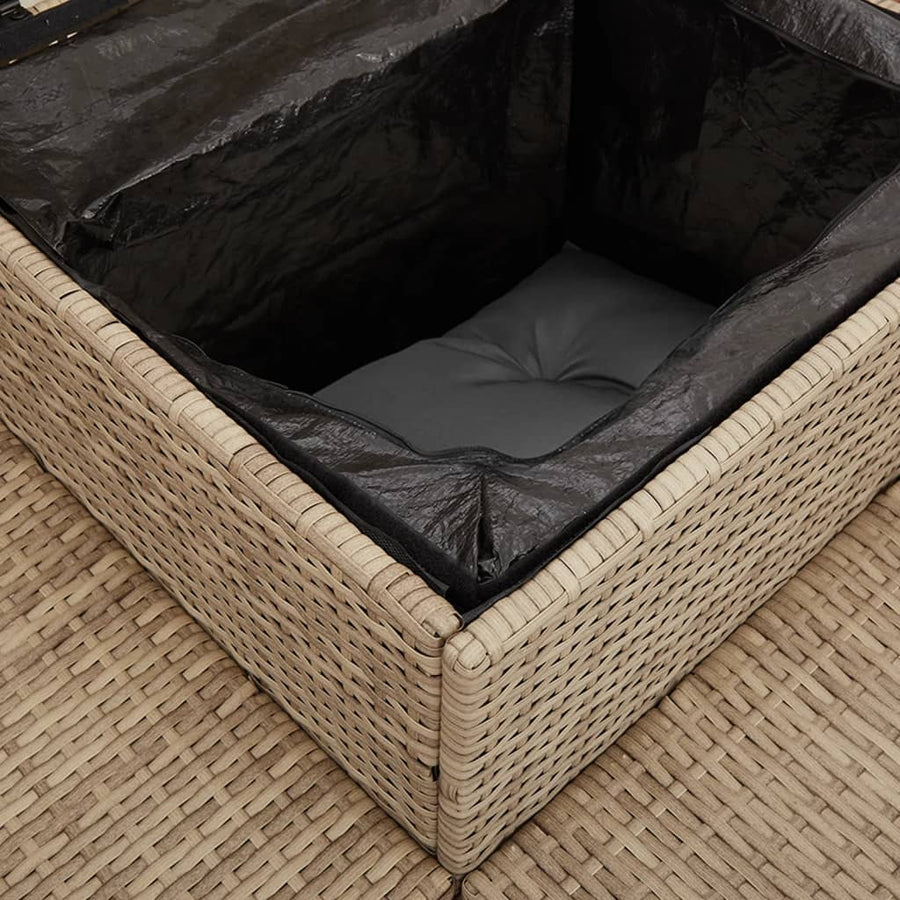 Tuinbank met tafel en kussens L-vormig poly rattan beige