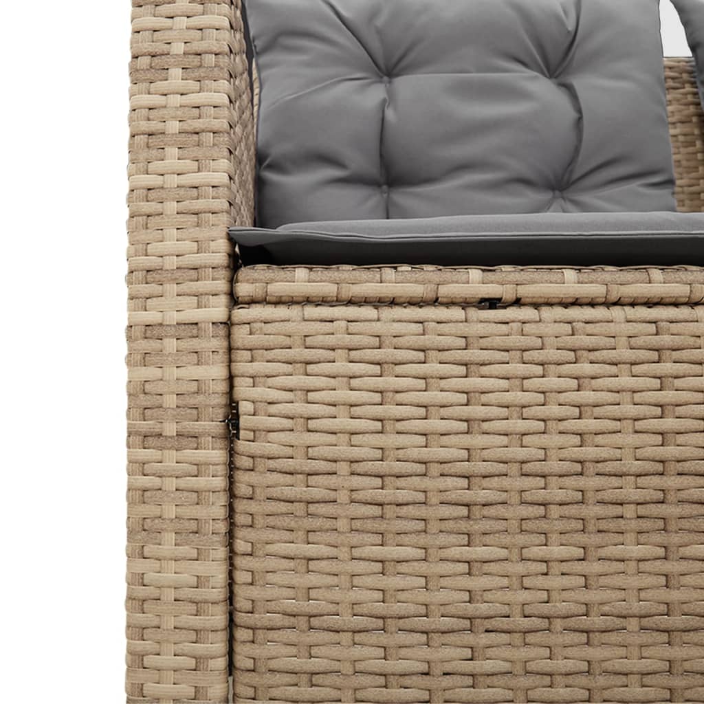 Tuinbank met tafel en kussens L-vormig poly rattan beige