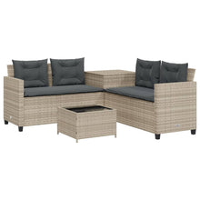 Tuinbank met tafel en kussens L-vormig poly rattan lichtgrijs