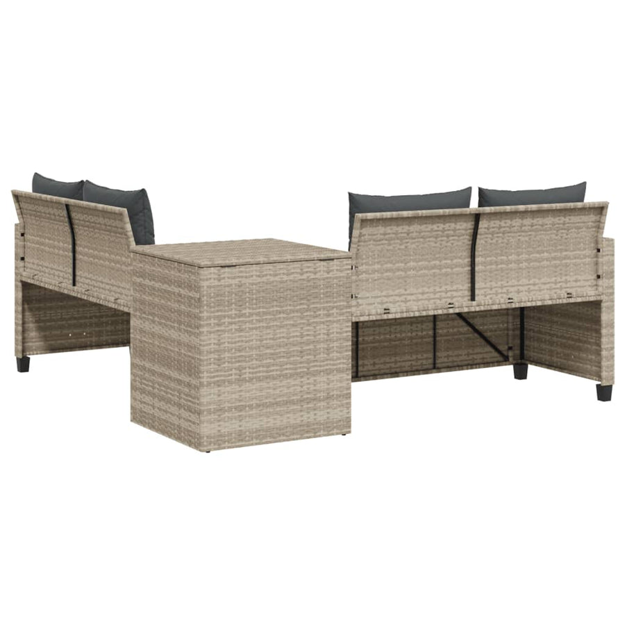 Tuinbank met tafel en kussens L-vormig poly rattan lichtgrijs