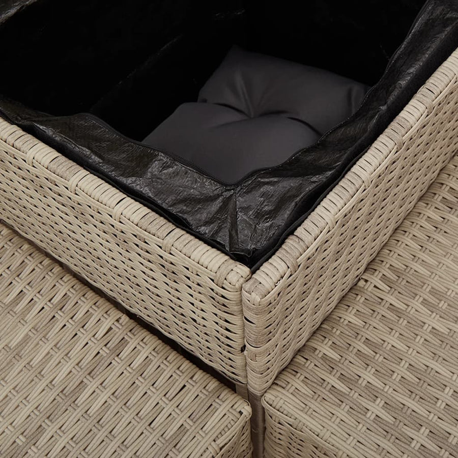 Tuinbank met tafel en kussens L-vormig poly rattan lichtgrijs