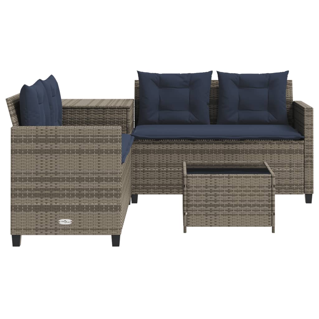 Tuinbank met tafel en kussens L-vormig grijs poly rattan