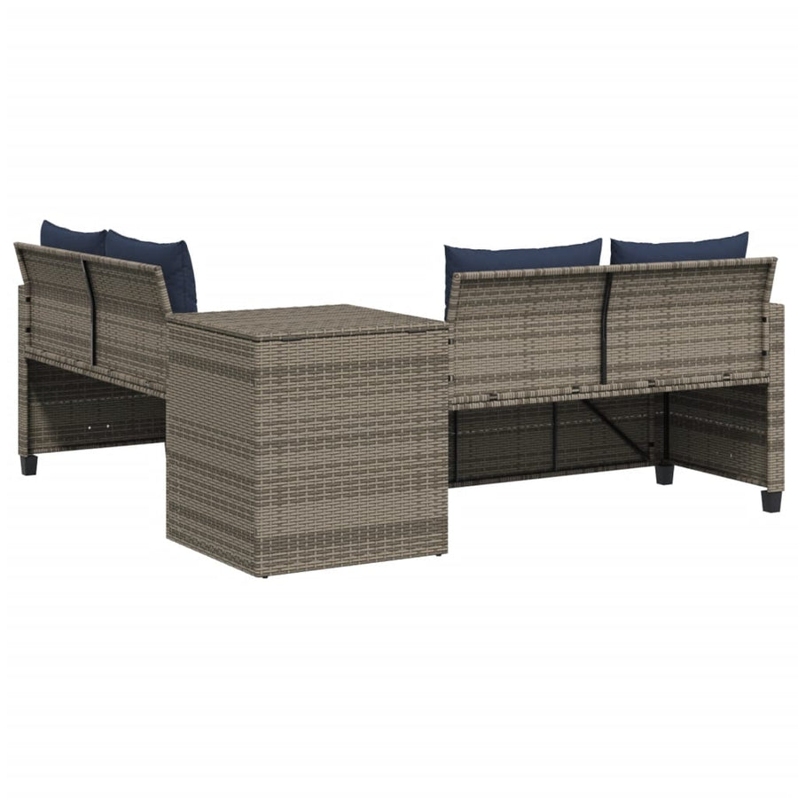 Tuinbank met tafel en kussens L-vormig grijs poly rattan