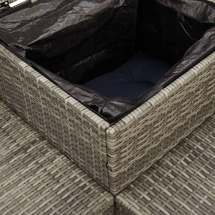 Tuinbank met tafel en kussens L-vormig grijs poly rattan