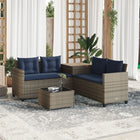Tuinbank met tafel en kussens L-vormig grijs poly rattan