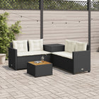 Tuinset L-vormig poly rattan zwart met tafel en kussens