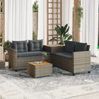Tuinset L-vormig poly rattan grijs met tafel en kussens