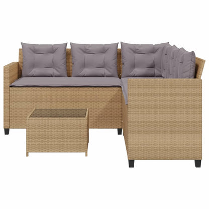 Tuinbank met tafel en kussens L-vormig poly rattan beige