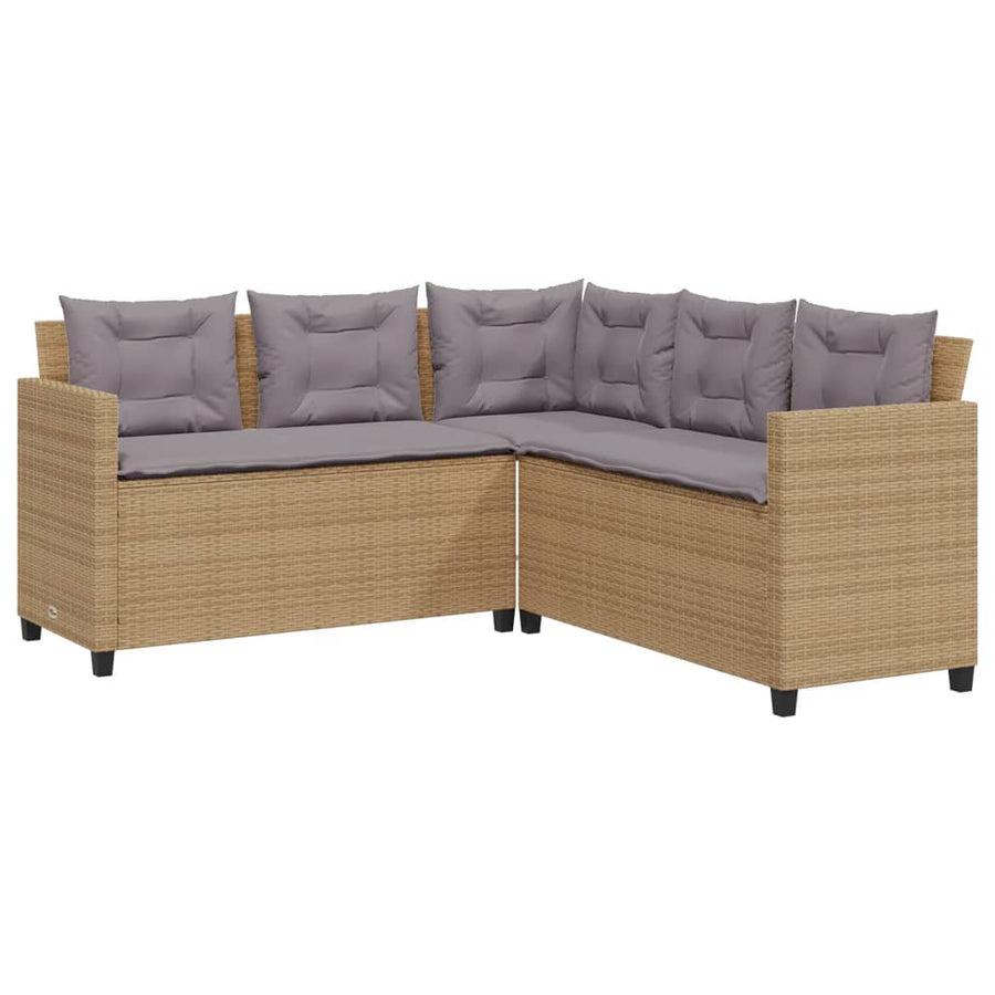 Tuinbank met tafel en kussens L-vormig poly rattan beige