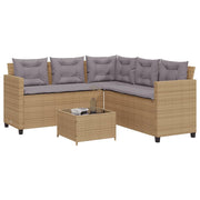 Loungeset poly rattan L-vormig beige met tafel