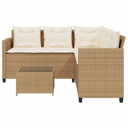 Tuinbank met tafel en kussens L-vormig poly rattan beige