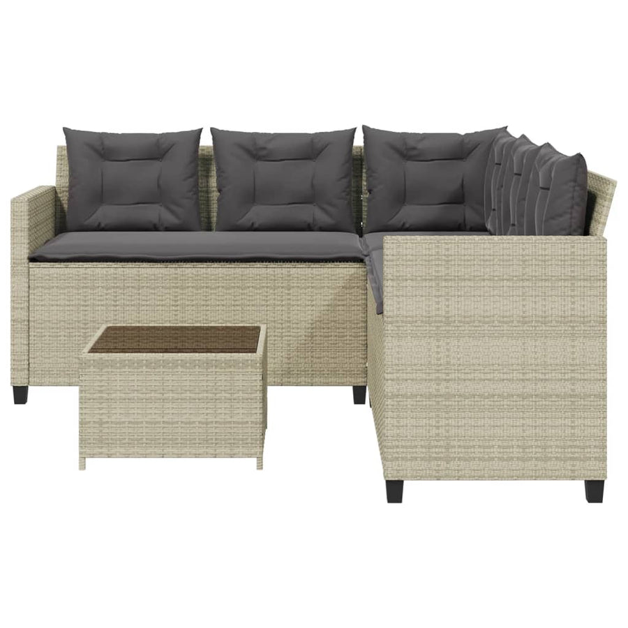 Tuinbank met tafel en kussens L-vormig poly rattan lichtgrijs
