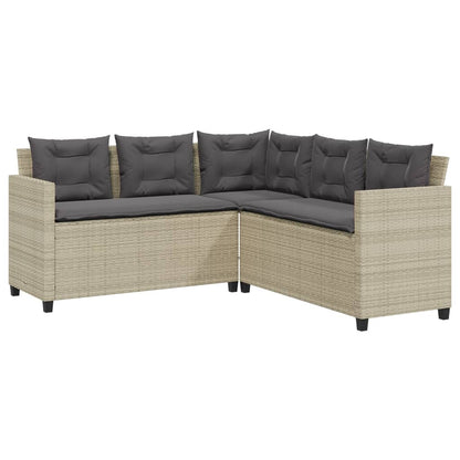 Tuinbank met tafel en kussens L-vormig poly rattan lichtgrijs