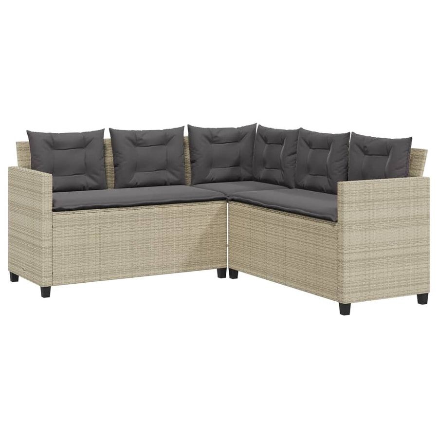 Tuinbank met tafel en kussens L-vormig poly rattan lichtgrijs