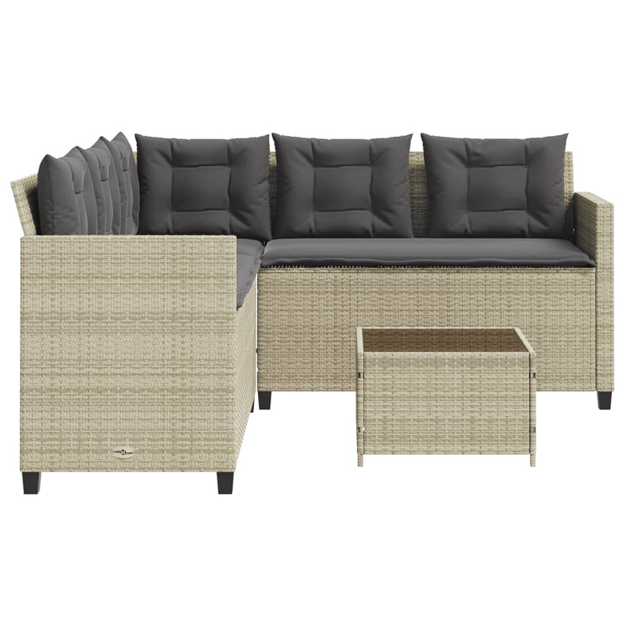Tuinbank met tafel en kussens L-vormig poly rattan lichtgrijs