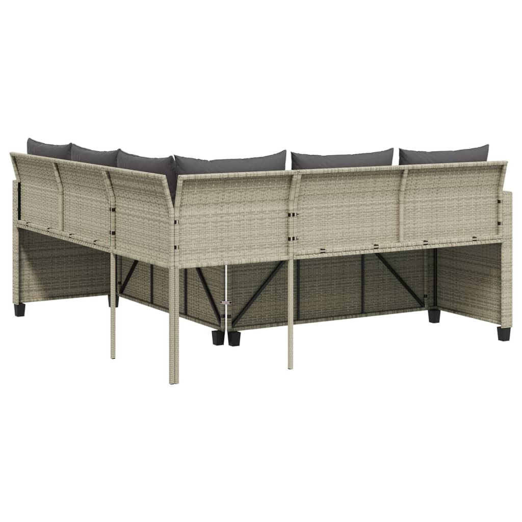 Tuinbank met tafel en kussens L-vormig poly rattan lichtgrijs