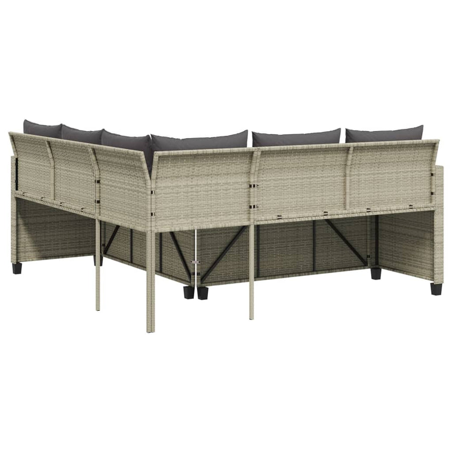 Tuinbank met tafel en kussens L-vormig poly rattan lichtgrijs