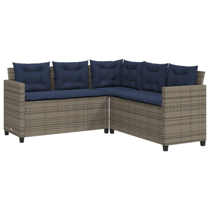 Tuinbank met tafel en kussens L-vormig grijs poly rattan