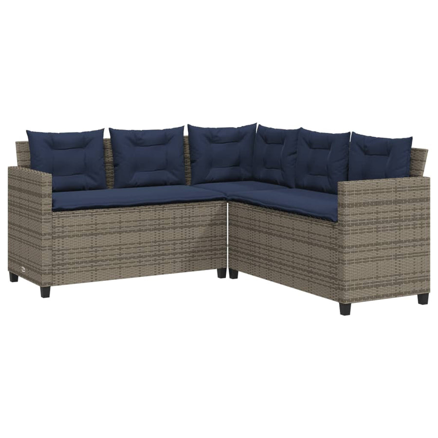 Tuinbank met tafel en kussens L-vormig grijs poly rattan