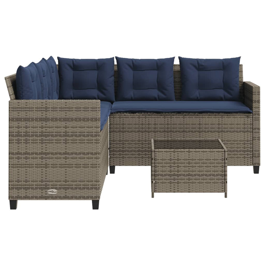 Tuinbank met tafel en kussens L-vormig grijs poly rattan