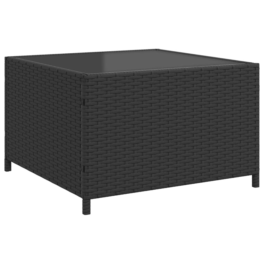 Tuinbank met tafel en kussens L-vormig zwart poly rattan