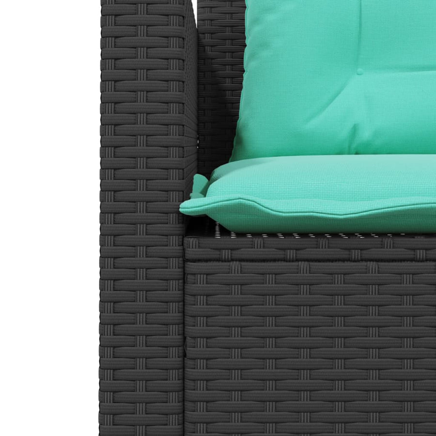 Tuinbank met tafel en kussens L-vormig zwart poly rattan