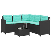 Tuinbank L-vormig poly rattan zwart met tafel