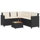 Tuinset L-vormig poly rattan zwart met tafel acaciahout