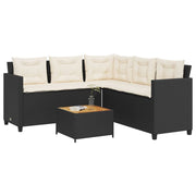 Tuinset L-vormig poly rattan zwart met tafel acaciahout