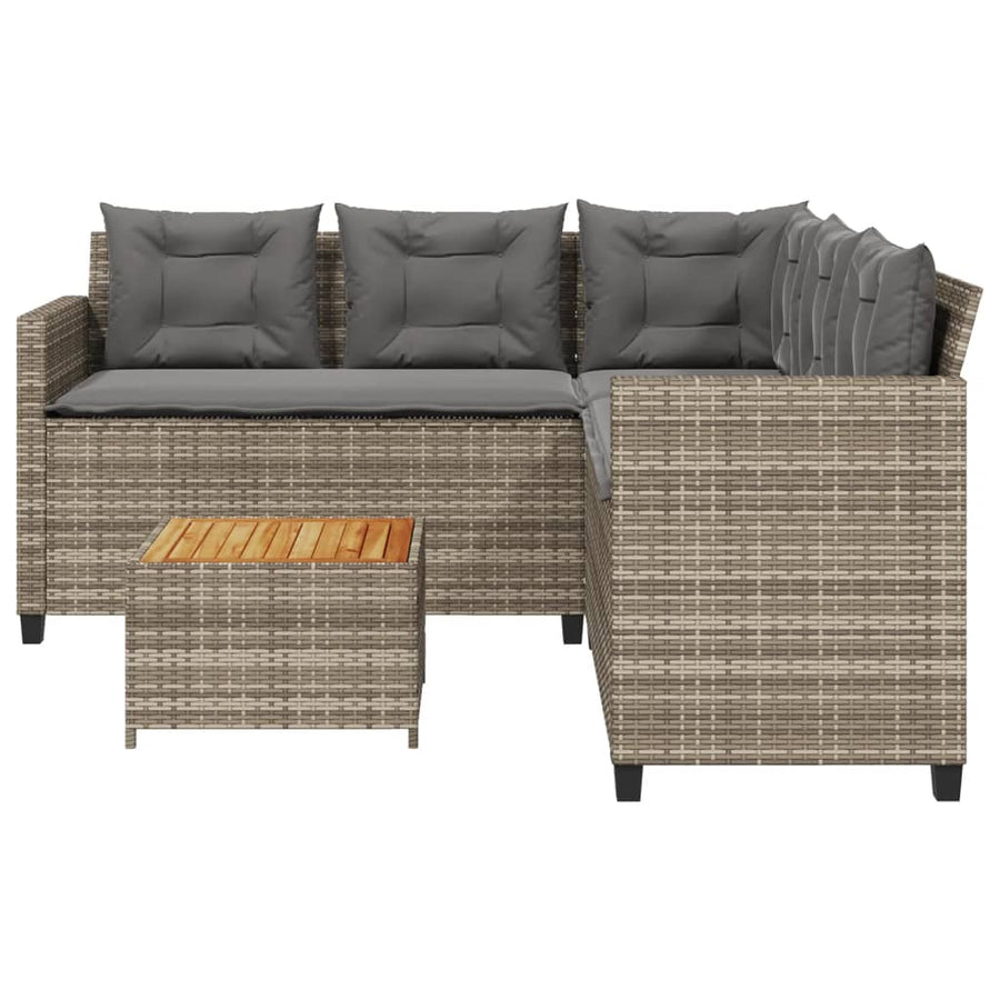 Tuinbank met tafel en kussens L-vormig poly rattan grijs