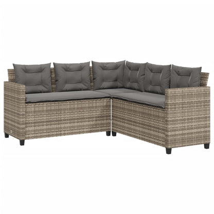 Tuinbank met tafel en kussens L-vormig poly rattan grijs