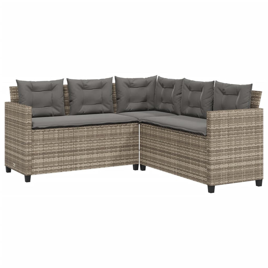 Tuinbank met tafel en kussens L-vormig poly rattan grijs