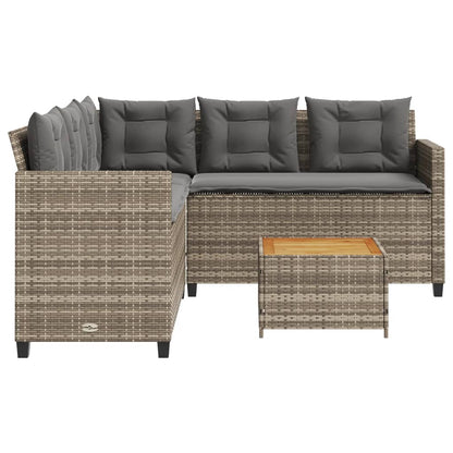 Tuinbank met tafel en kussens L-vormig poly rattan grijs