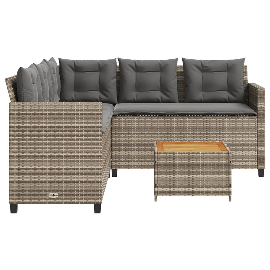 Tuinbank met tafel en kussens L-vormig poly rattan grijs