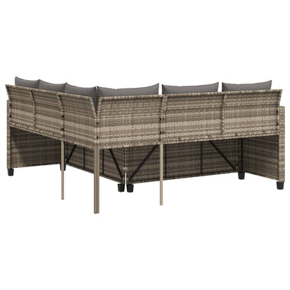 Tuinbank met tafel en kussens L-vormig poly rattan grijs