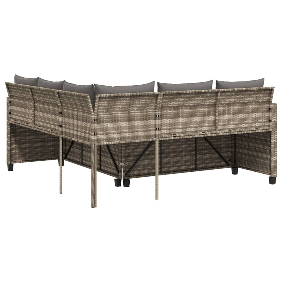 Tuinbank met tafel en kussens L-vormig poly rattan grijs