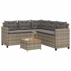 Tuinset L-vormig poly rattan grijs met tafel en kussens